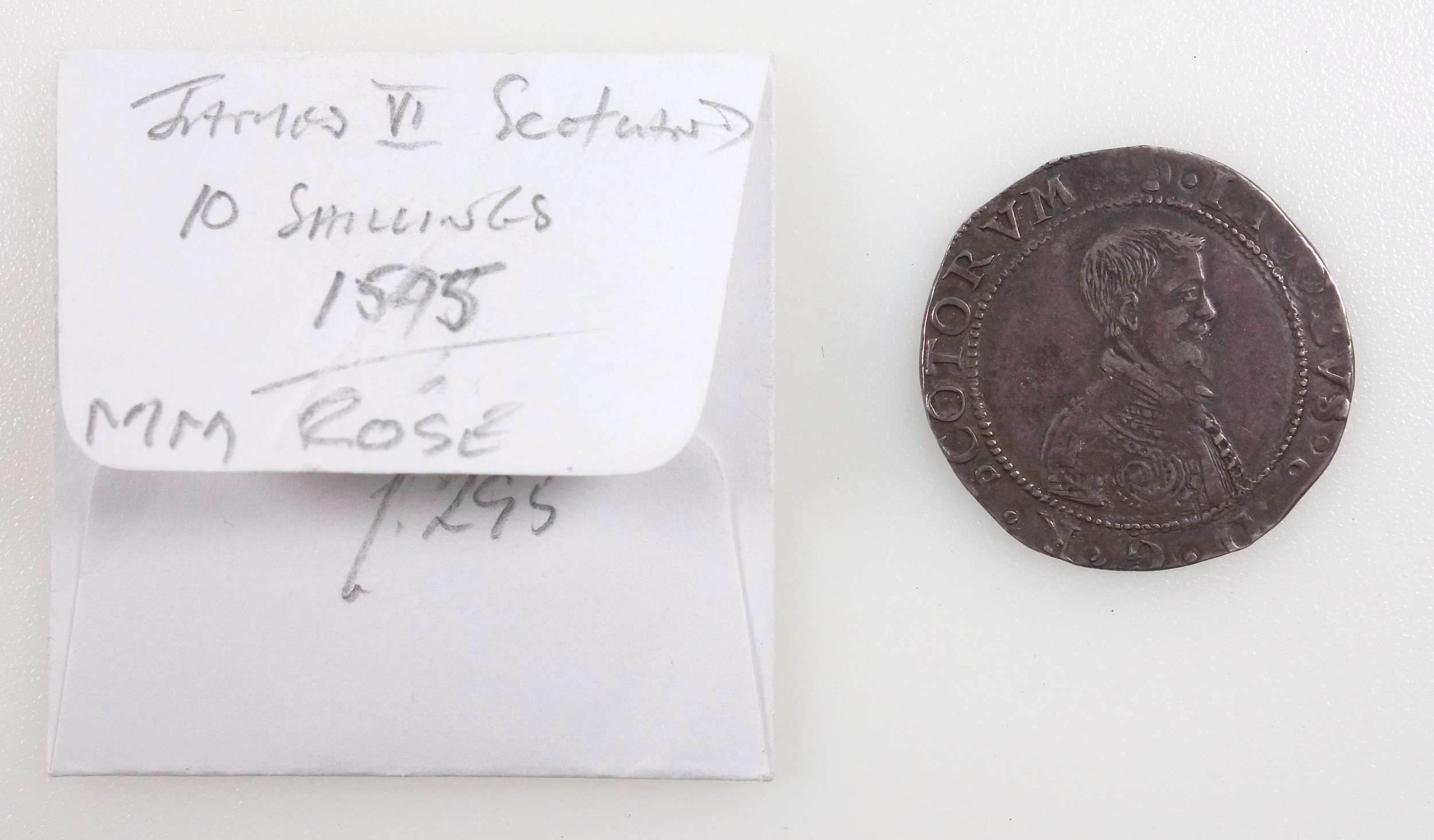 Scotland James VI 10 shillings, m.m. rose, 1595, f. - Image 3 of 4