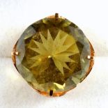 Yellow metal ring set smokey quartz, 2cm, stamped 14K?, gross 10.4grs