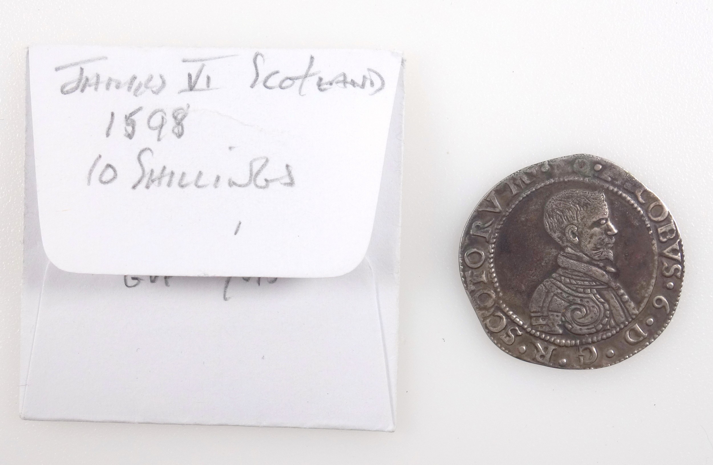 Scotland James VI 10 shillings, m.m. rose, 1598, v.f.