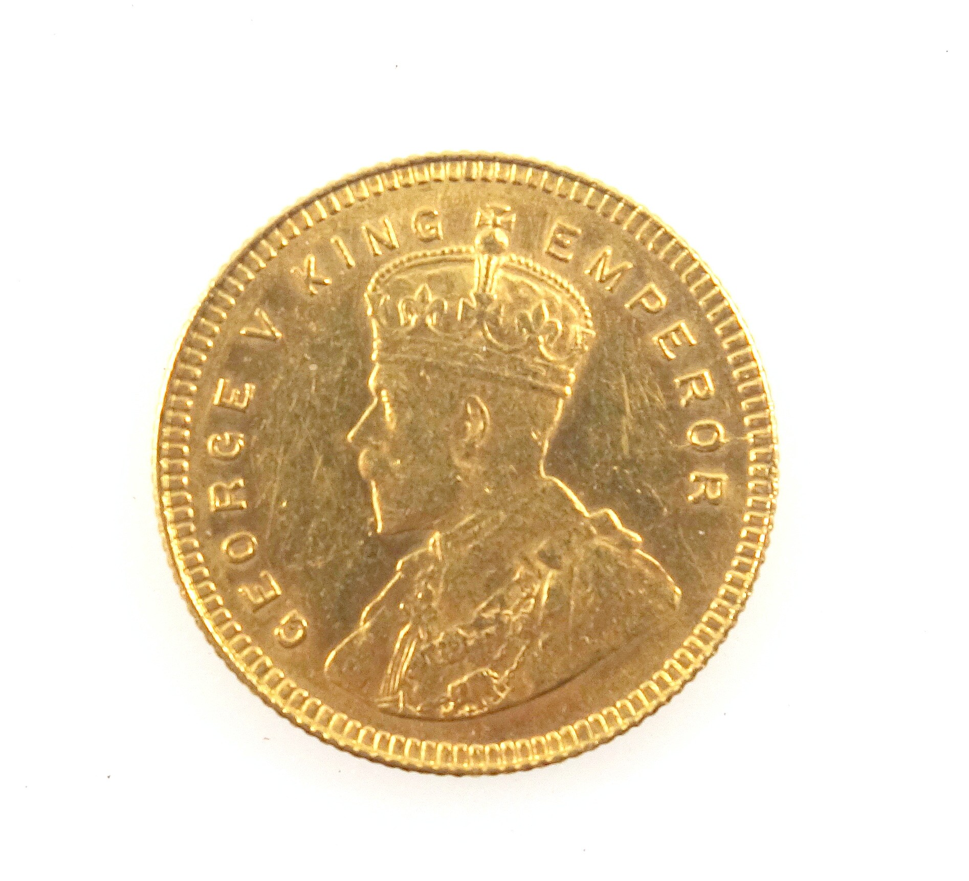 George V India gold 15 rupees, 1918, e.f., (die crack through 'o' of Emperor, slight defects)