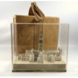 Silver model of Salisbury Cathedral no.4 of 100 on a stone and silver plinth, hallmarked TM London
