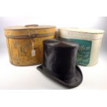 Edwardian "Stovepipe" top hat in silk-plush felt by Christy's of London 20cm x 16cm wide, in hat box