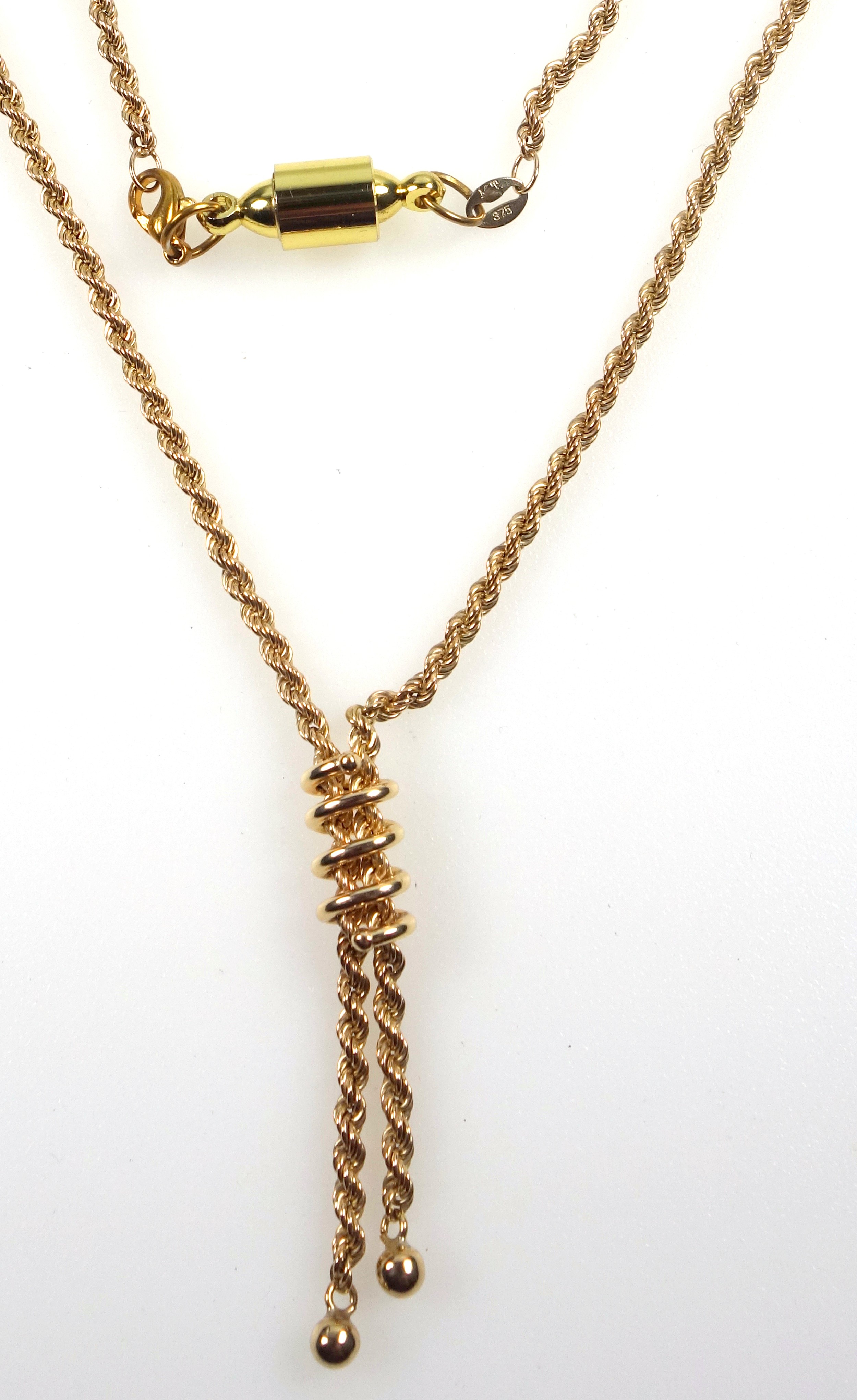 9ct gold rope-twist necklace with 2 ball pendants and a magnetic clasp, gross 8.4grs - Bild 3 aus 3