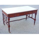 Fine late Victorian walnut writing table with an inset brown leather moulded top and 3 drawers