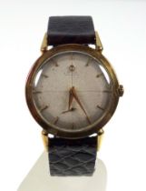 Omega yellow metal gentleman's wristwatch with an ivory coloured dial, seconds dial and arrow head
