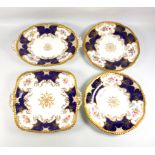 Late Victorian Coalport bone china part dessert set with painted blue and gilt floral decoration,