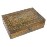 19th century Eastern rectangular wood box with all-over silver and gold lacquer Arabesque