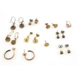 5 pairs of 9ct gold ear studs, another stud, gross 5.1grs, 3 other pairs of studs and another