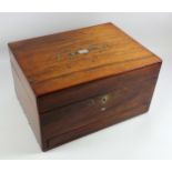 A Victorian rosewood mother of pearl and brass inlaid toilet box by Mechi, 4 Leadenhall Street,