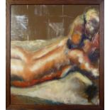 Abstract Partial Nude of a Young Blonde Woman, oil on board, unsigned, artist unknown, 67.5 x