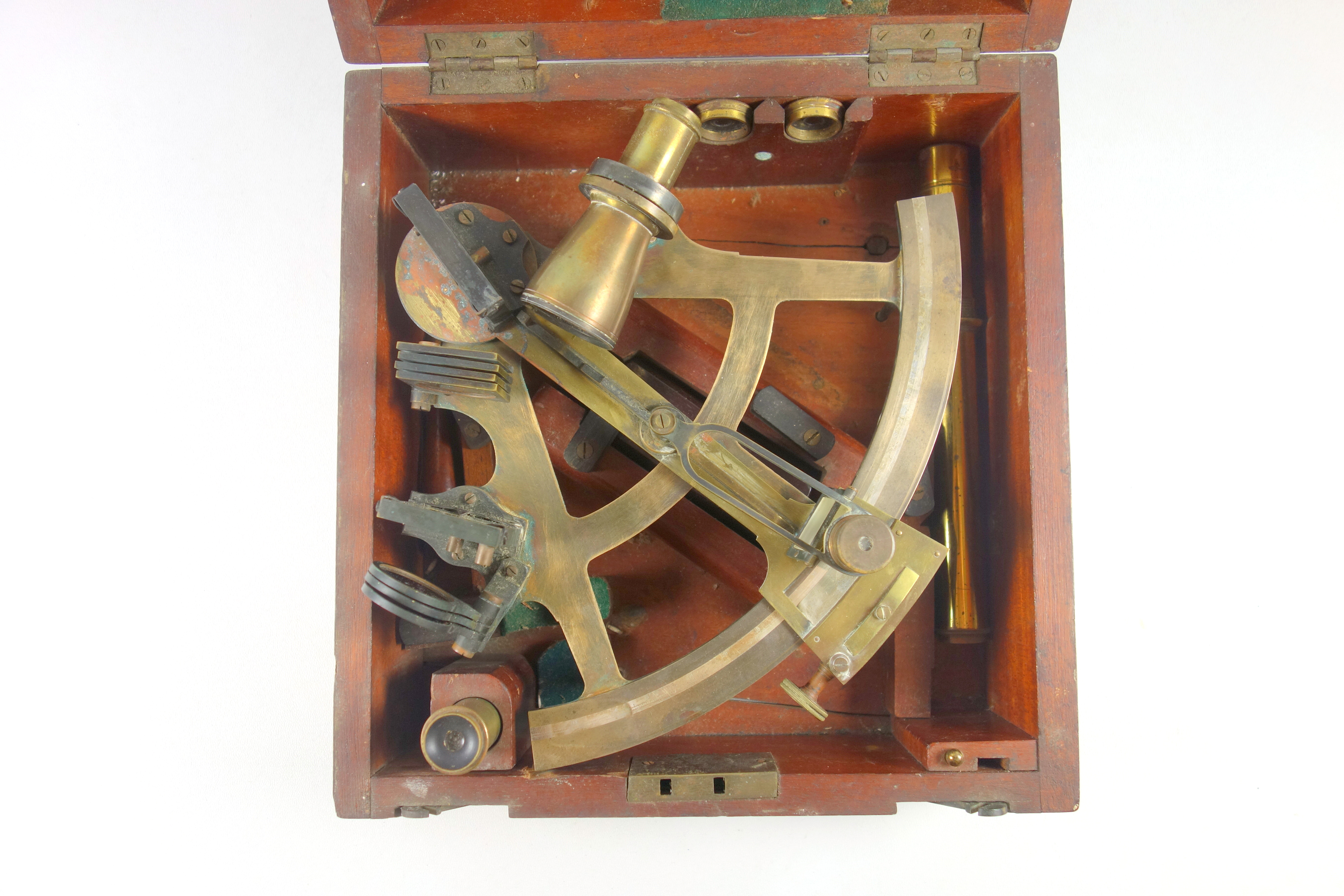 Edwardian 6 1/2 inch radius brass sextant by William Cary, London, in mahogany case with certificate - Image 2 of 6