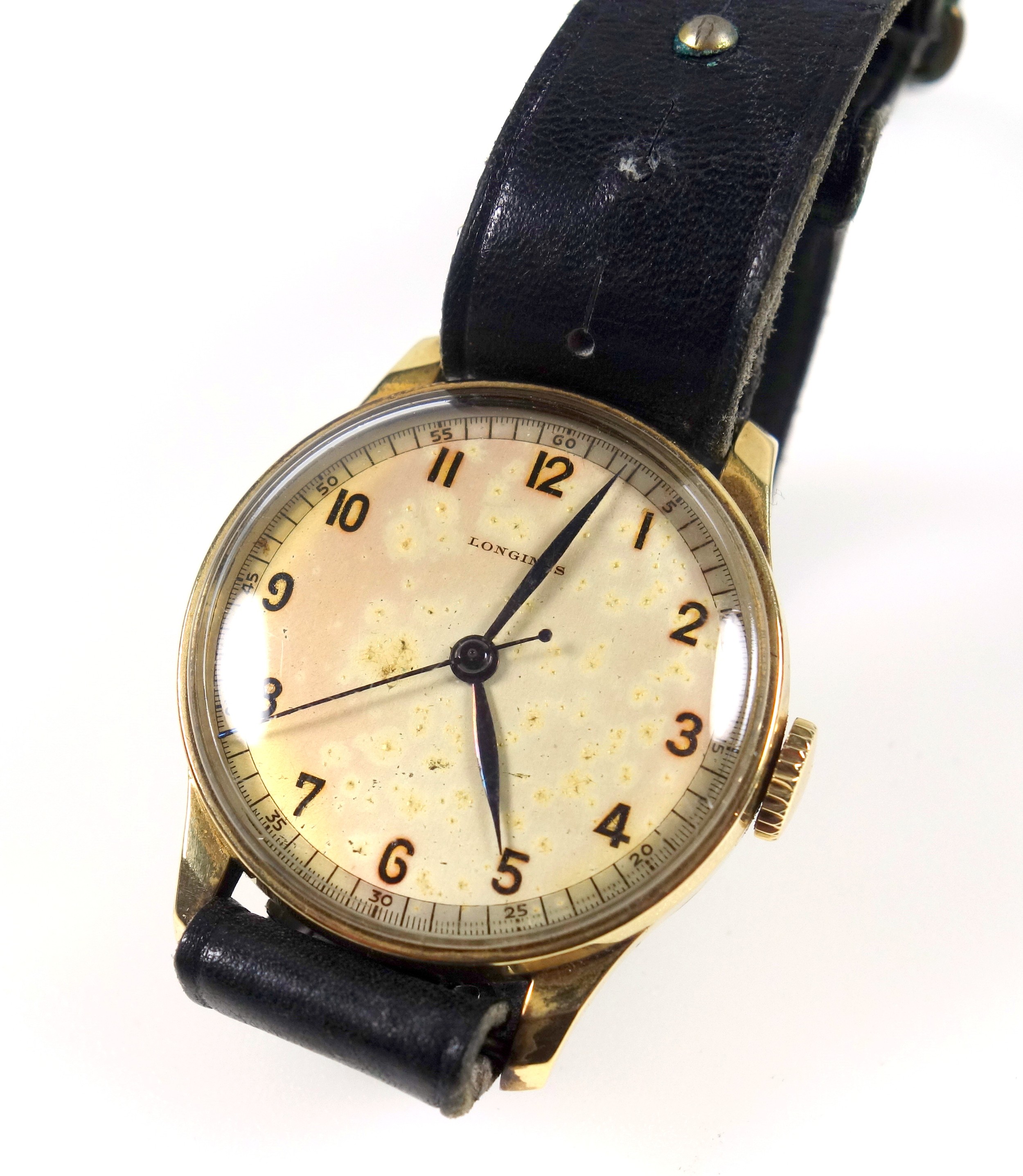 Longines yellow metal gentleman's wristwatch with an ivory coloured dial, black Arabic numerals - Image 5 of 5