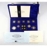 Elizabeth II Royal Mint silver Proof Millennium collection, 2000, £5 to Maundy 1d, with C of A, in a