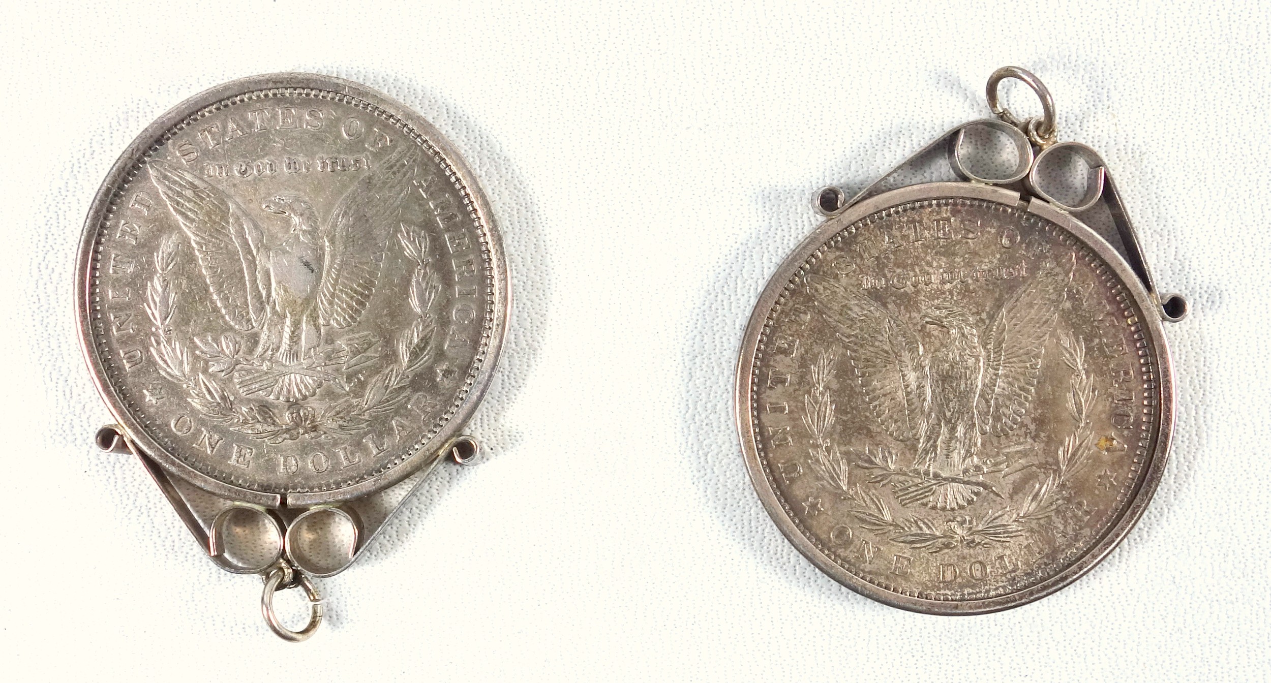 USA dollars, 1879 and 1896, each in a white metal pendant mount stamped silver; 6d 1816; pre 1920 - Image 4 of 6