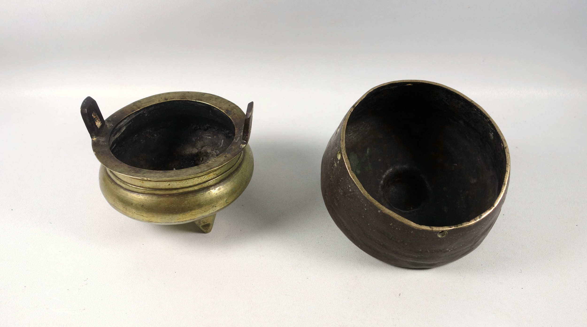 An Ottoman brass Qalamdan travelling quill holder with inkwell and pen 19cm a/f, A Chinese brass - Image 6 of 8