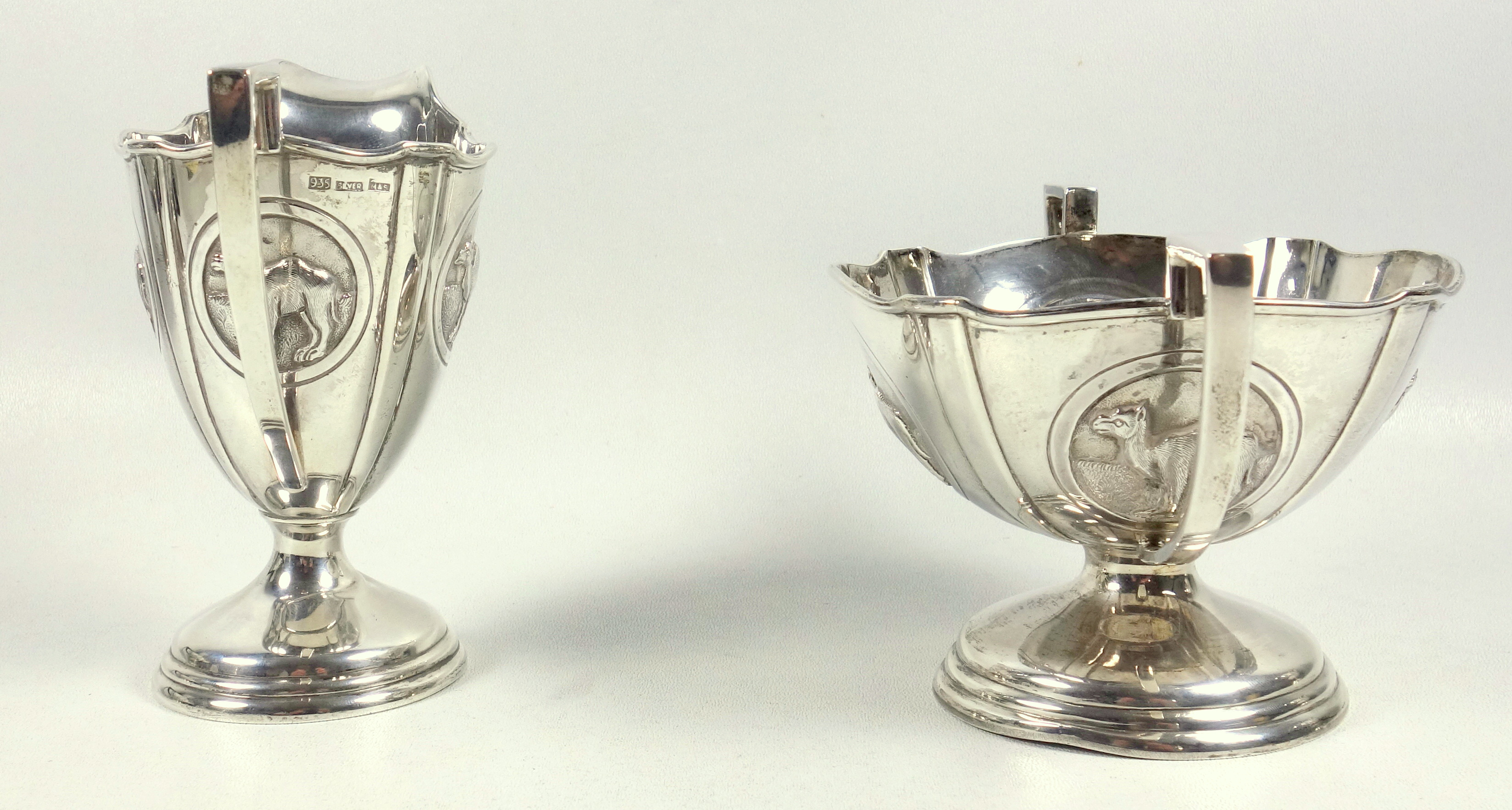 Near Eastern white metal 4 piece tea and coffee set comprising a teapot of tapering circular form, - Image 13 of 14