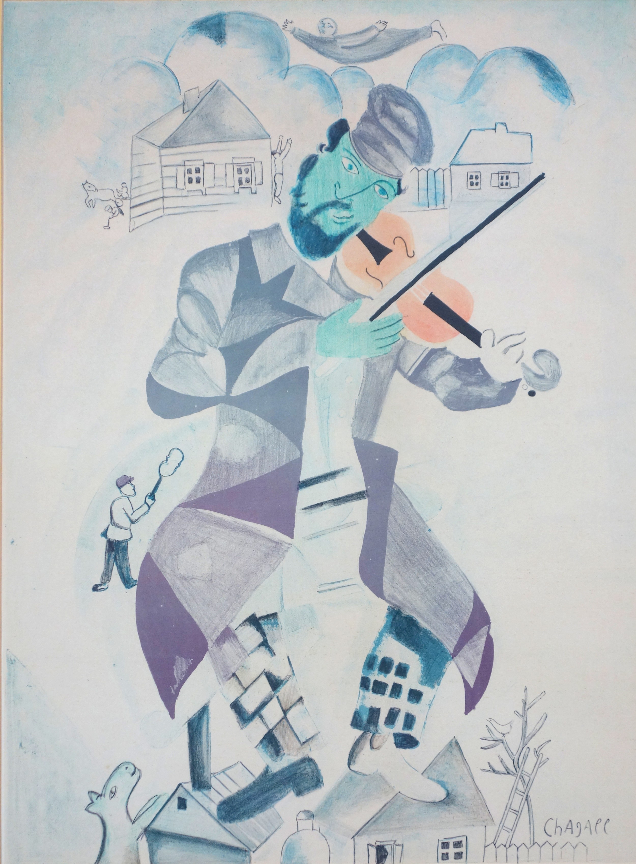 After Marc Chagall (1887-1985), Fiddler on the Roof, print, framed, 57.5 x 42.5cm; After Rene - Bild 3 aus 3