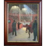 Circus scene, oil on canvas board, signed "DCA" (D.C. Akester), 49 x 38.5cm; Same artist - woman