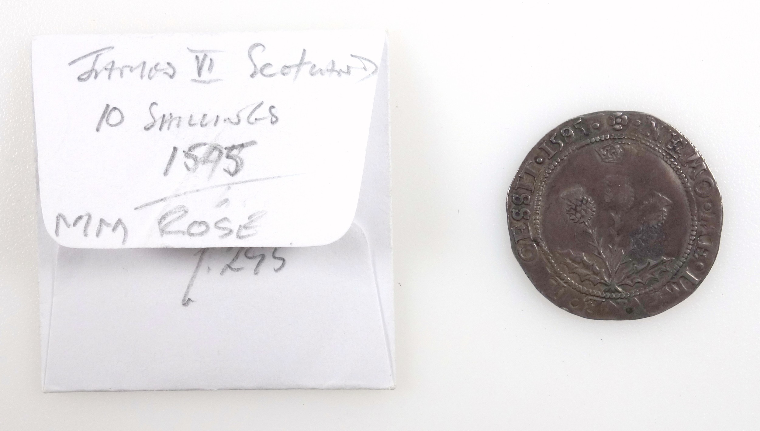 Scotland James VI 10 shillings, m.m. rose, 1595, f. - Image 4 of 4