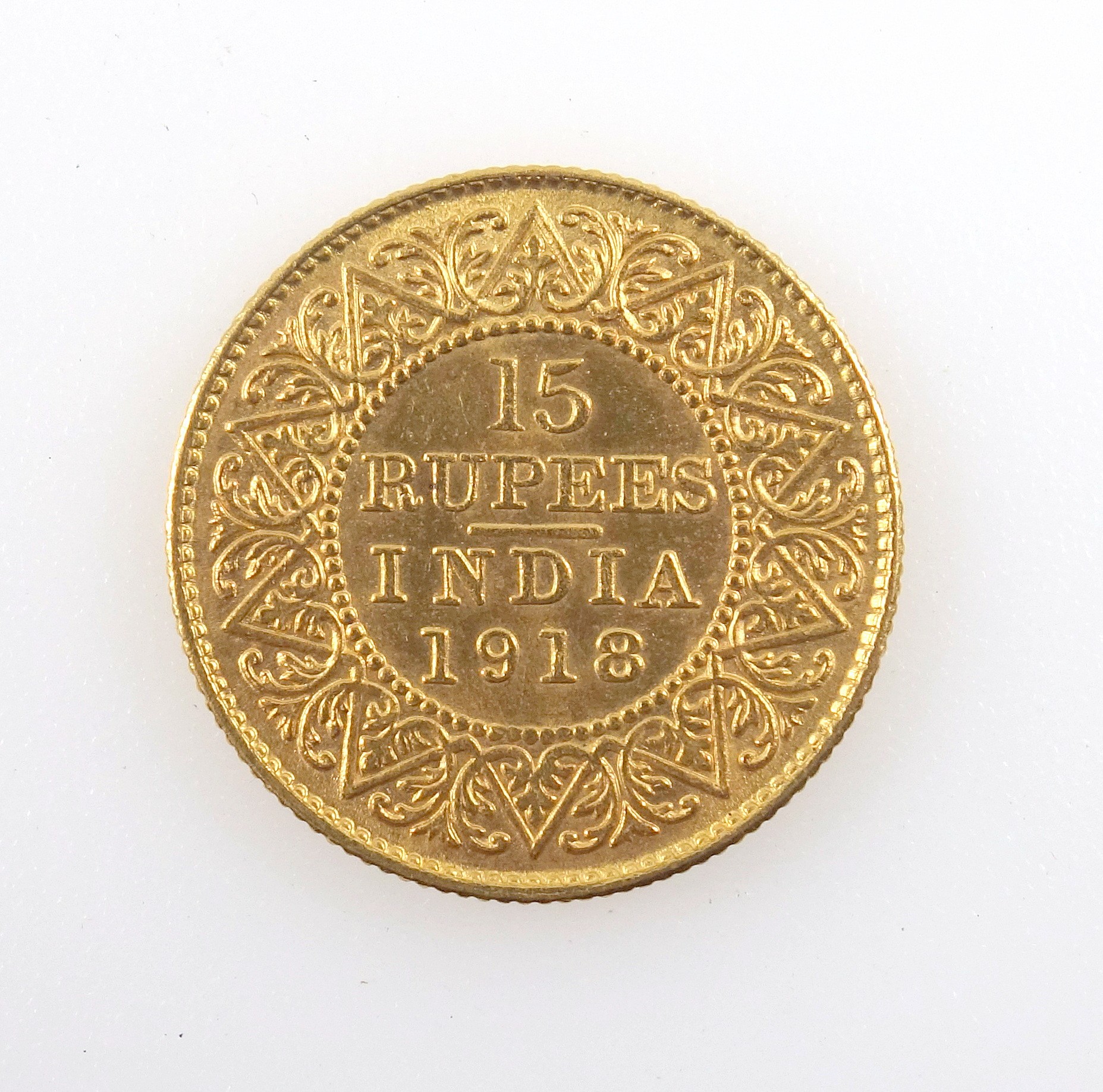 George V India gold 15 rupees, 1918, e.f., (die crack through 'o' of Emperor, slight defects) - Bild 2 aus 2
