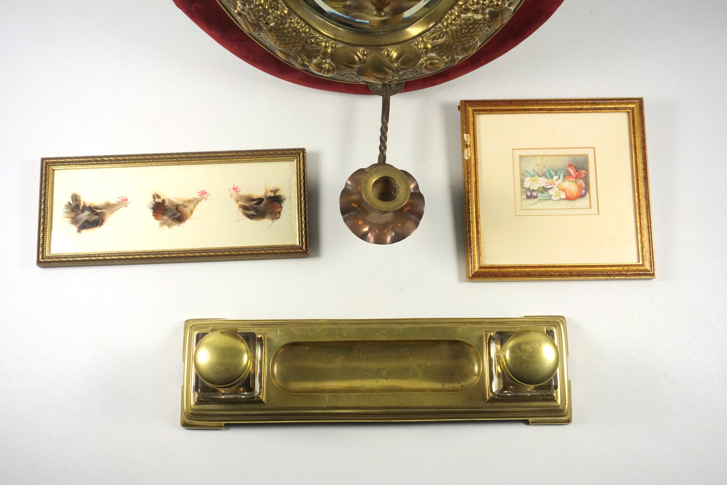 19th Century Dutch brass and velvet oval girondole with a bevelled plate, embossed floral and - Image 2 of 4