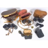 Collection of 4 binoculars, largest 10 x 50, cased, and pair of opera glasses, cased. (5)