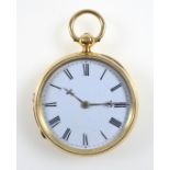 Victorian 18ct gold pocket watch with a circular white enamelled dial, black Roman numerals,