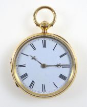 Victorian 18ct gold pocket watch with a circular white enamelled dial, black Roman numerals,