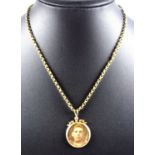 9ct gold belcher link necklace with a barrel clasp, and a circular locket pendant by A E Jones,