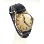 Longines yellow metal gentleman's wristwatch with an ivory coloured dial, black Arabic numerals