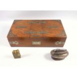 Victorian oak presentation cigar and cigarette box, with two separate compartments, applied brass