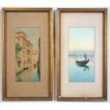 Eugenio Benvenuti (1881-1959) A pair of Venetian scenes with gondoliers, signed, watercolours, 28