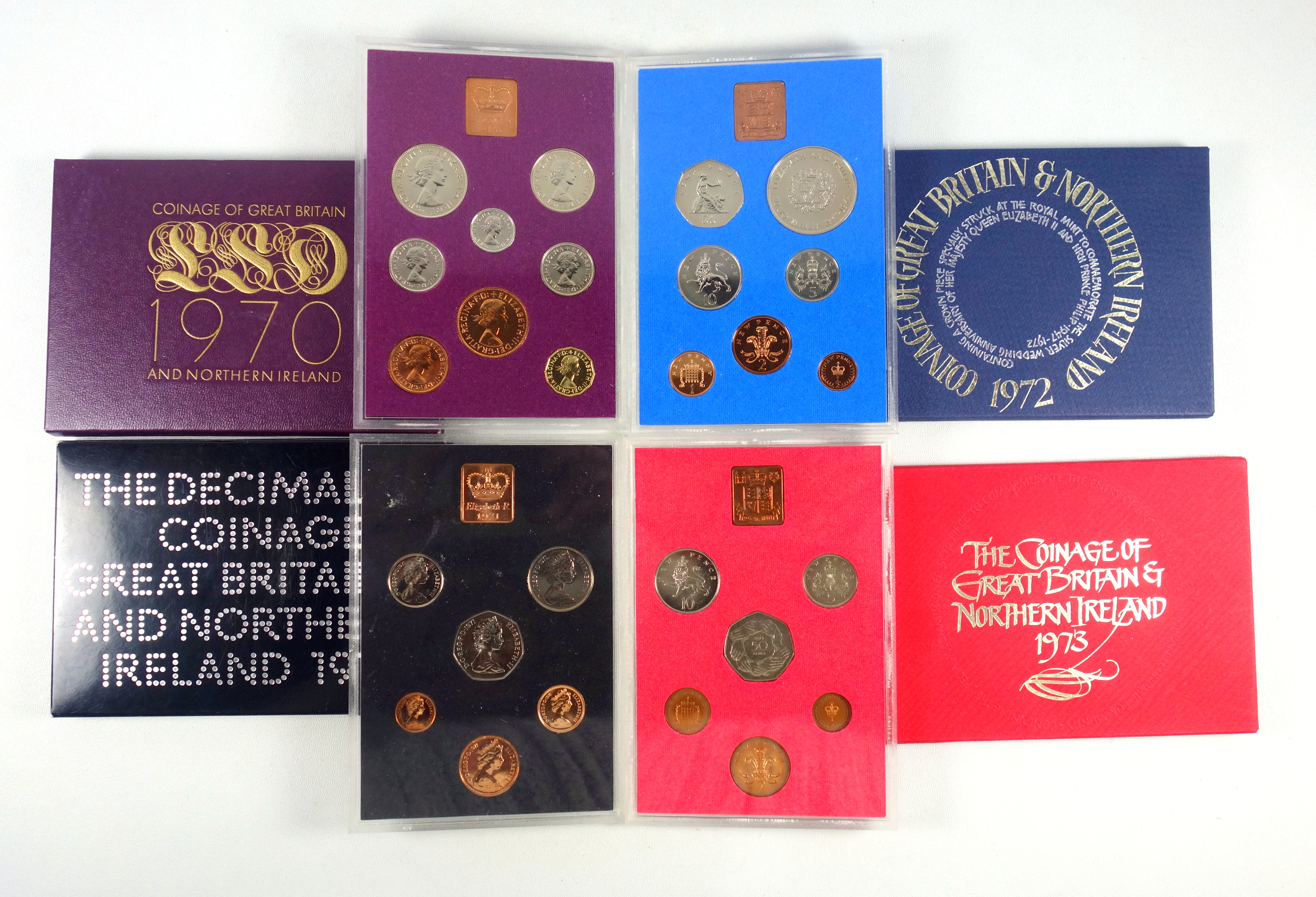 Elizabeth II Proof set of coins 1970-1982, in card covers (13)
