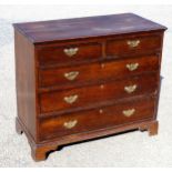 George III oak chest with inlaid mahogany crossbanding, 2 short, 3 long drawers, on bracket feet,