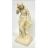 Victorian Copeland Parian figure of Egeria, semi-clad, standing on a rectangular base, H.57.5cm, (