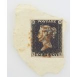 Victoria Penny Black postage stamp, 5th plate, bottom corners with letters "N" and "E", with quite