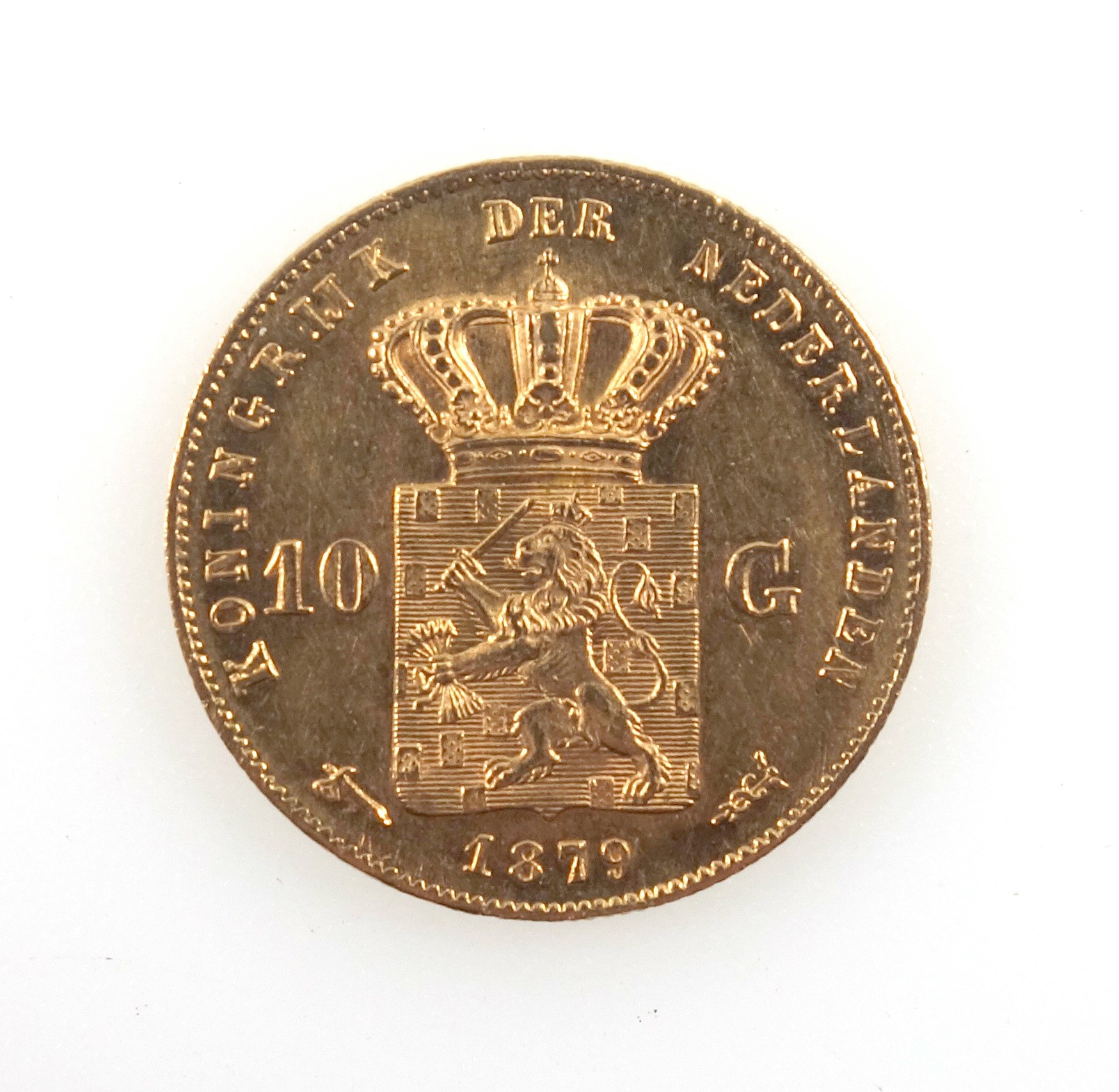 Netherlands gold William III 10 gulden, 1879, e.f., (slight defects), 6.7grs - Bild 2 aus 2