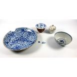 Ming period blue and white provincial rice bowl 5cm x 10.5cm a/f, 18th century brown glaze tea cup