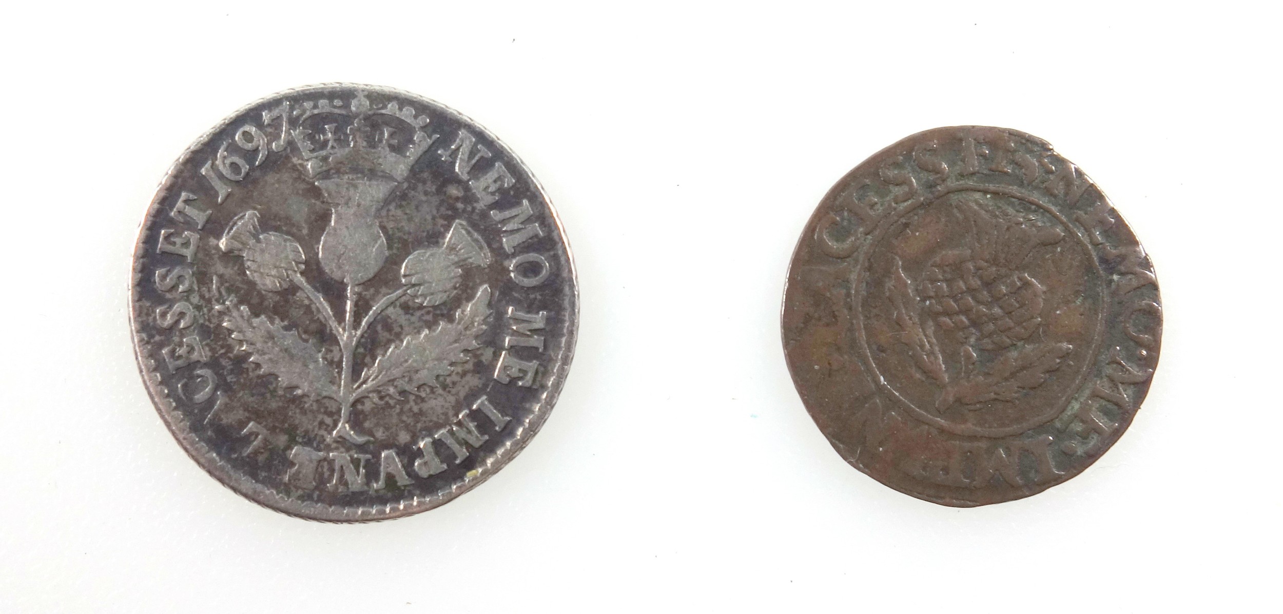 Scotland Charles I twopence, 1642-50, n.f., and a William II 5 shillings, 1697, n.f. - Bild 3 aus 3