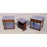 Pair of elm tables, each with a drawer and under tier, on baluster legs, 57.5 x 58.5 x 47.5cm, and a