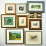 Various coloured etchings, prints and acrylics. (10)