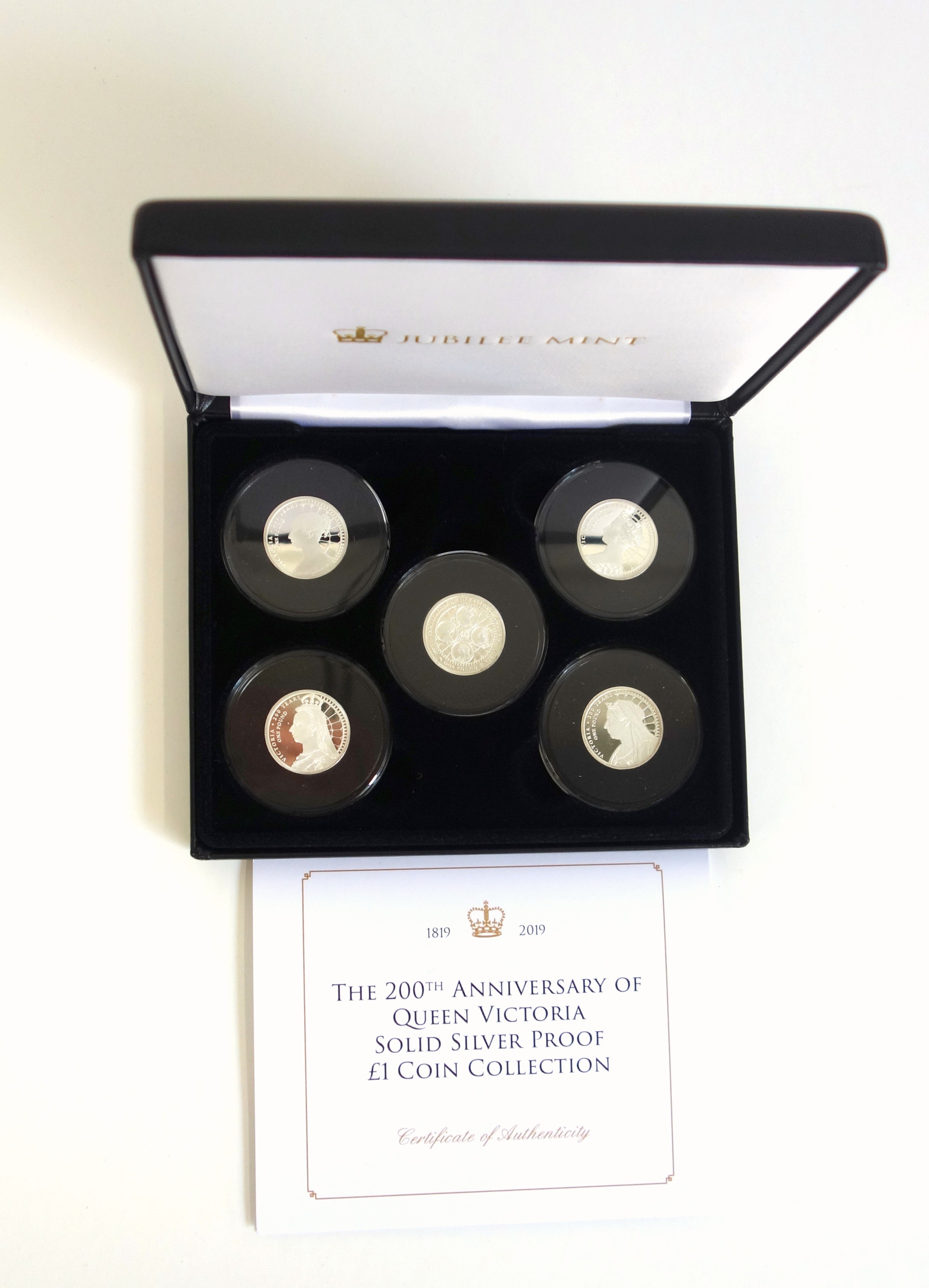 Jubilee Mint Alderney 200th anniversary of Queen Victoria Proof silver £1 coin collection of 5