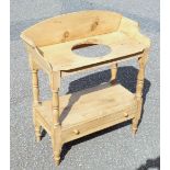 Victorian pine washstand with a galleried top with basin aperture, under tier and drawer below, 92 x