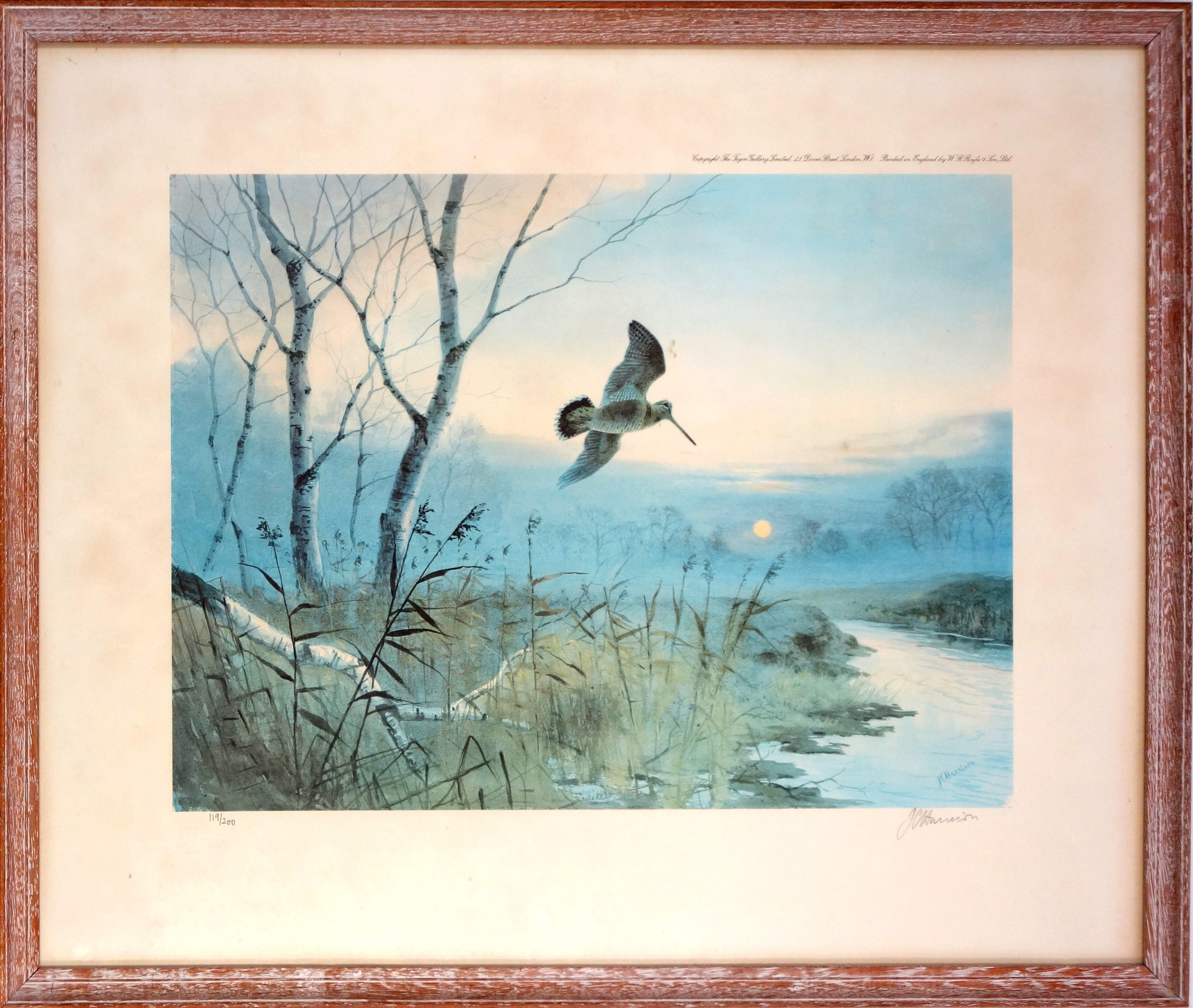 After J. C. Harrison, 'Woodcock at Sunset', limited edition colour print 119 of 200, published Tryon