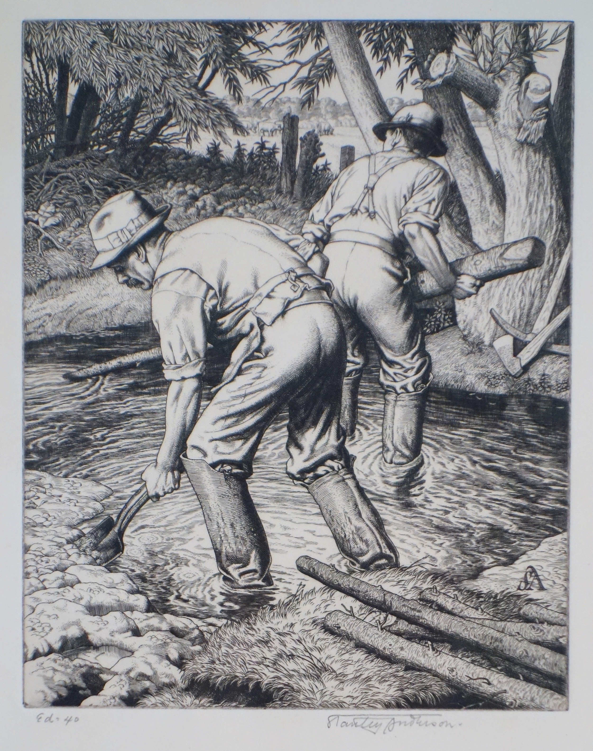 Stanley Anderson (1884-1966) 'Brook Farming', engraving, one of an edition of 40, signed, 21 x 16. - Bild 2 aus 2