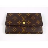 Louis Vuitton monogram purse, trifold with gold-coloured button fastening, with note pocket, card