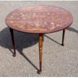 18th century Dutch oval drop-leaf table with inlaid all-over floral decoration, with a drawer, on