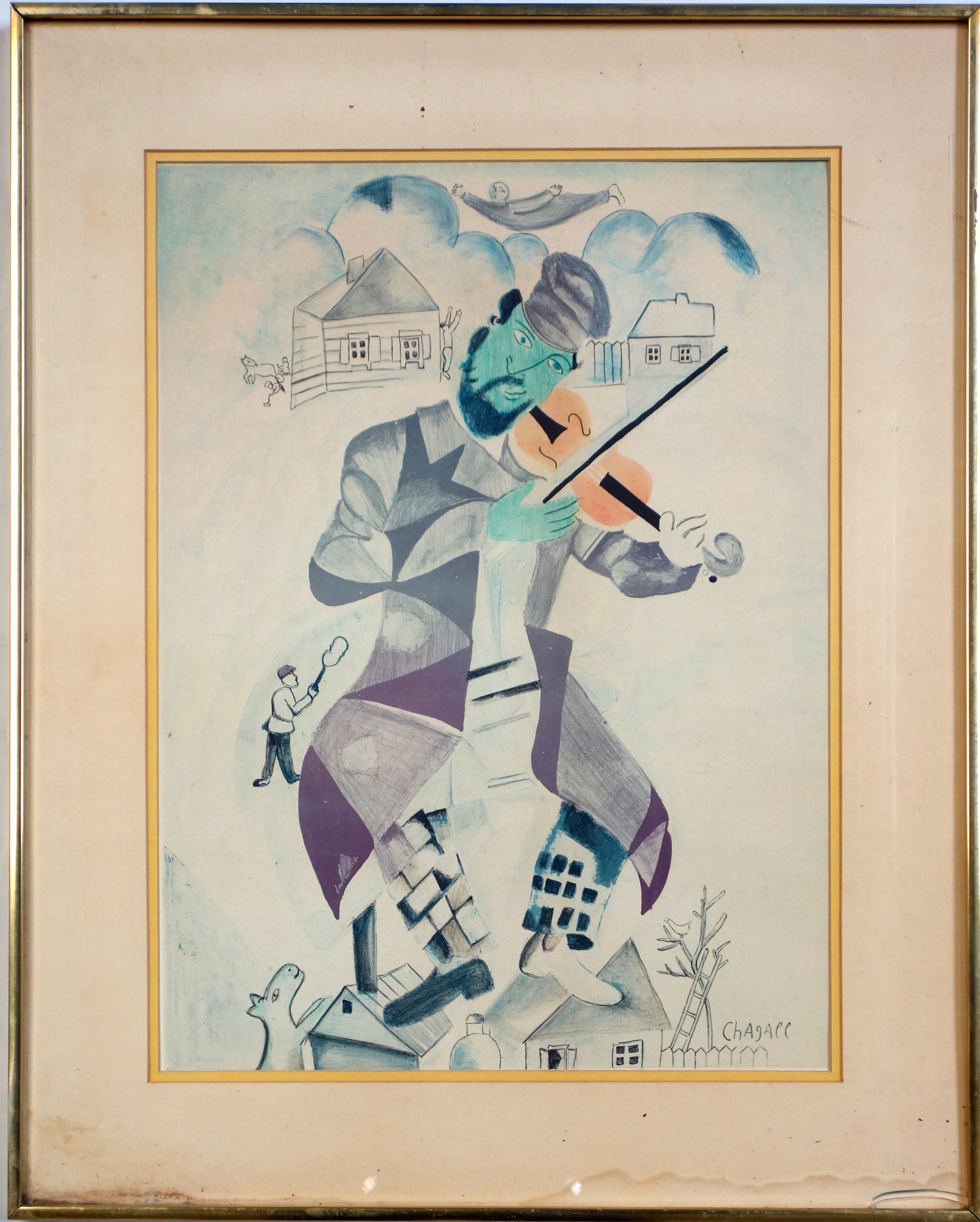 After Marc Chagall (1887-1985), Fiddler on the Roof, print, framed, 57.5 x 42.5cm; After Rene - Bild 2 aus 3