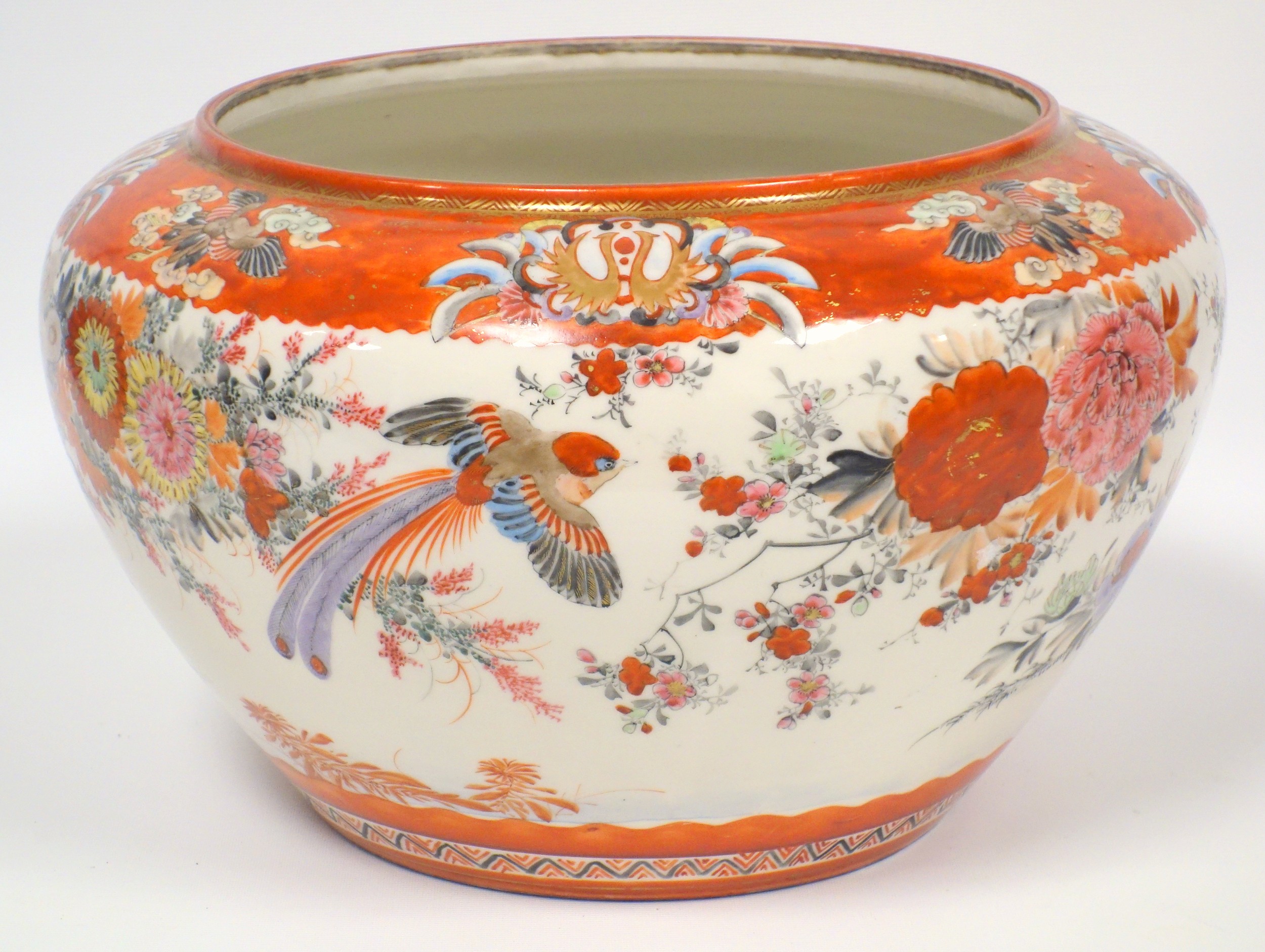 Late 19th century Japanese Kutani porcelain circular bowl painted with peacocks, other birds and - Image 4 of 7