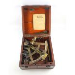 Edwardian 6 1/2 inch radius brass sextant by William Cary, London, in mahogany case with certificate